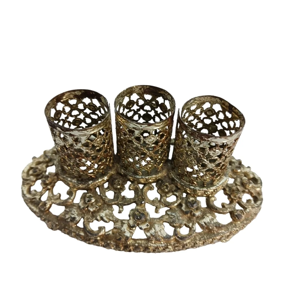 Antique Pen Lipstick or Make up Holder 3 Slots Mid Century Hollywood Regency